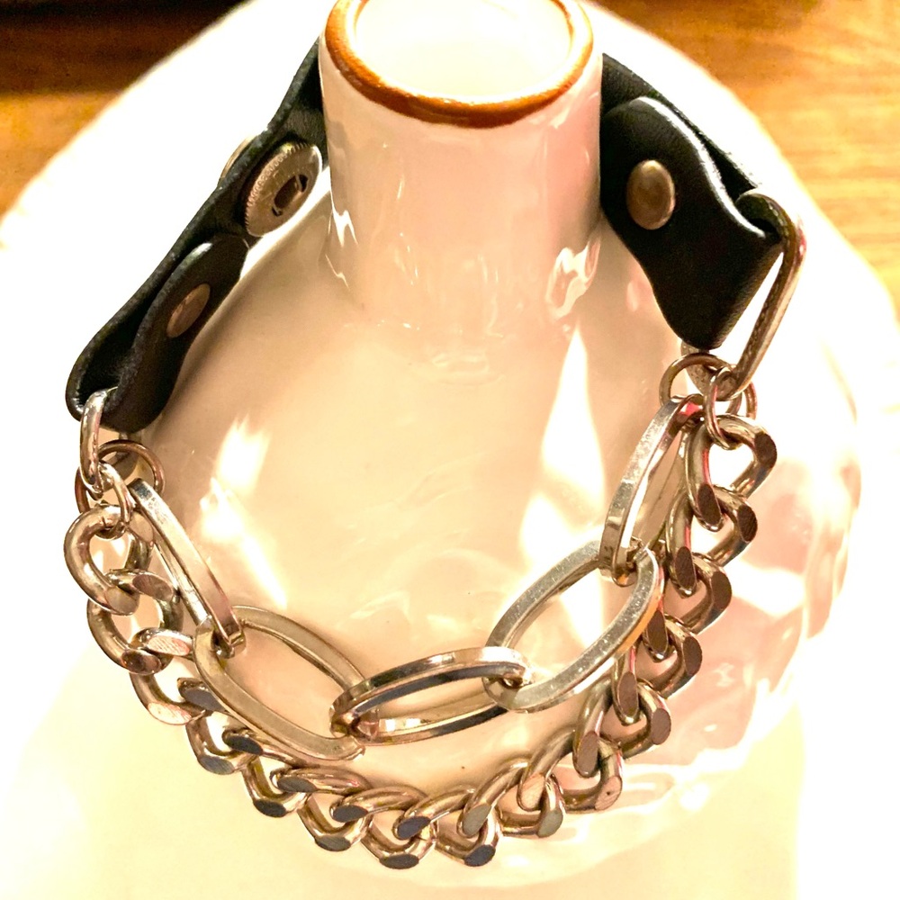 Silver and Black Chain Bracelet